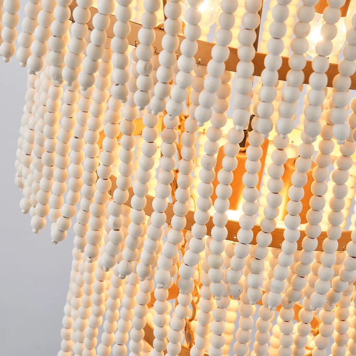 32 Inch Nelly 9-Light Bohemia Wood Beaded Chandelier - Sweatfully
