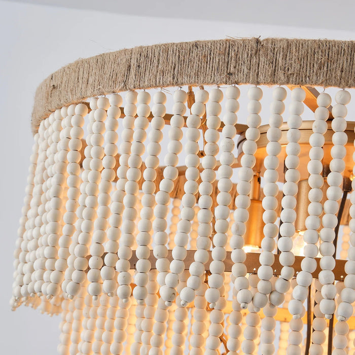 32 Inch Nelly 9-Light Bohemia Wood Beaded Chandelier - Sweatfully