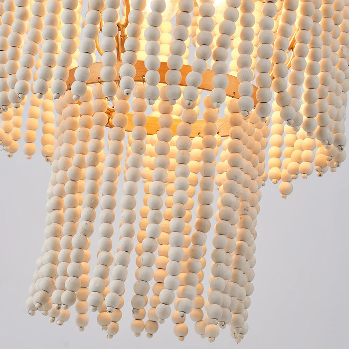 32 Inch Nelly 9-Light Bohemia Wood Beaded Chandelier - Sweatfully