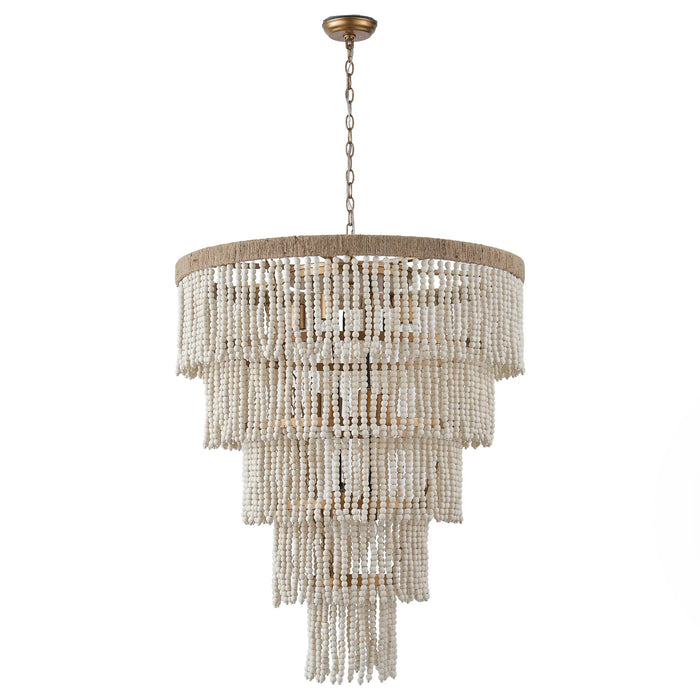 32 Inch Nelly 9-Light Bohemia Wood Beaded Chandelier - Sweatfully
