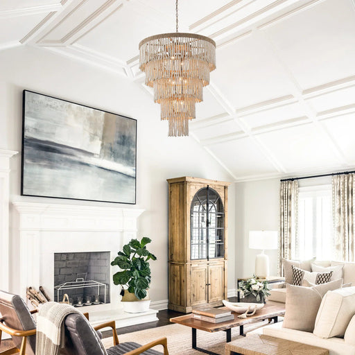 32 Inch Nelly 9-Light Bohemia Wood Beaded Chandelier - Sweatfully