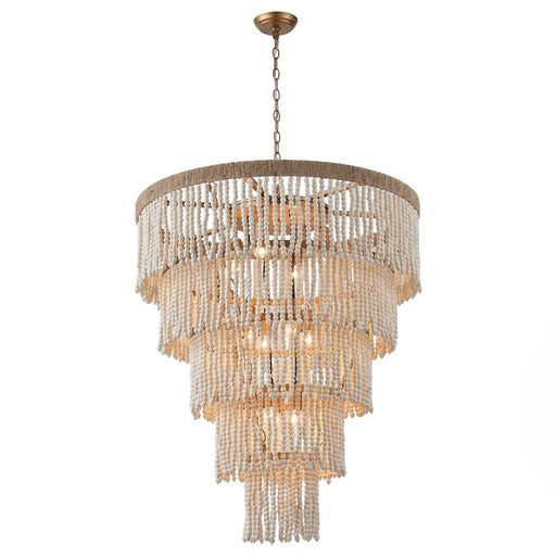 32 Inch Nelly 9-Light Bohemia Wood Beaded Chandelier - Sweatfully