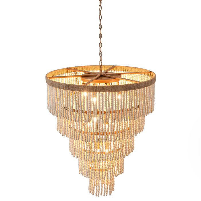 32 Inch Nelly 9-Light Bohemia Wood Beaded Chandelier - Sweatfully