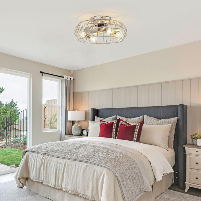 20 Inch Silver Flush Mount Ceiling Fan with Light APP and Remote Control - Sweatfully