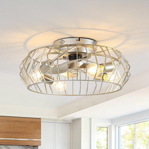 20 Inch Silver Flush Mount Ceiling Fan with Light APP and Remote Control - Sweatfully