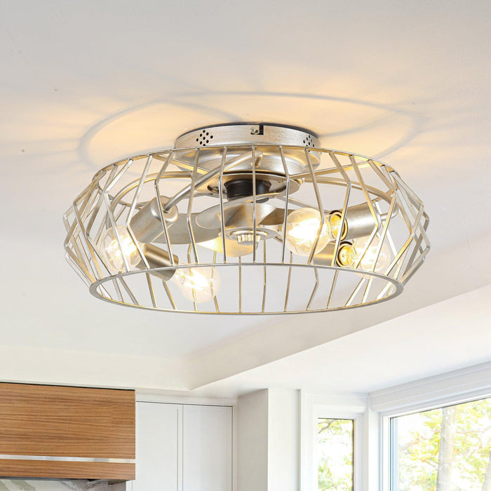 20 Inch Silver Flush Mount Ceiling Fan with Light APP and Remote Control - Sweatfully