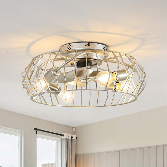 20 Inch Silver Flush Mount Ceiling Fan with Light APP and Remote Control - Sweatfully