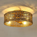 18 Inch Vintage Gold Farmhouse Rattan Flush Mount Ceiling Fan with Light APP and Remote Control - Sweatfully