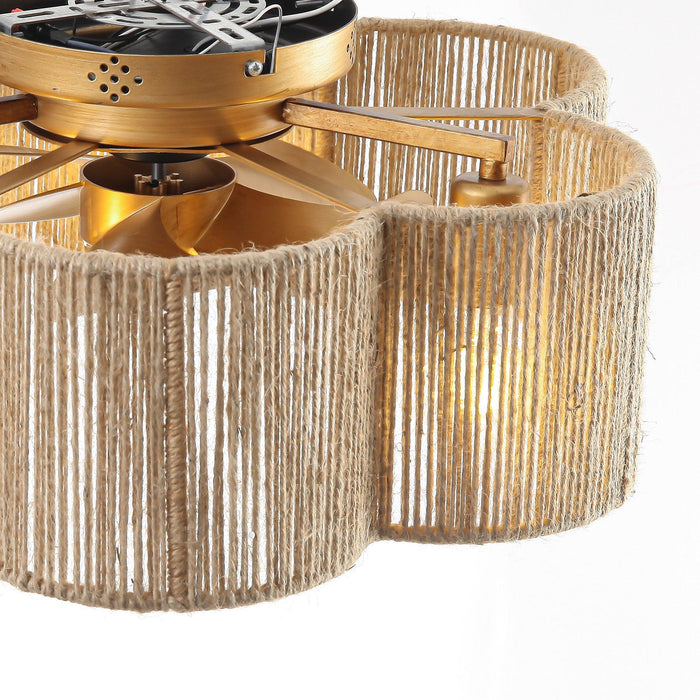 21 Inch Golden Flower-shape Farmhouse Rattan Flush Mount Ceiling Fan with Light APP and Remote Control - Sweatfully