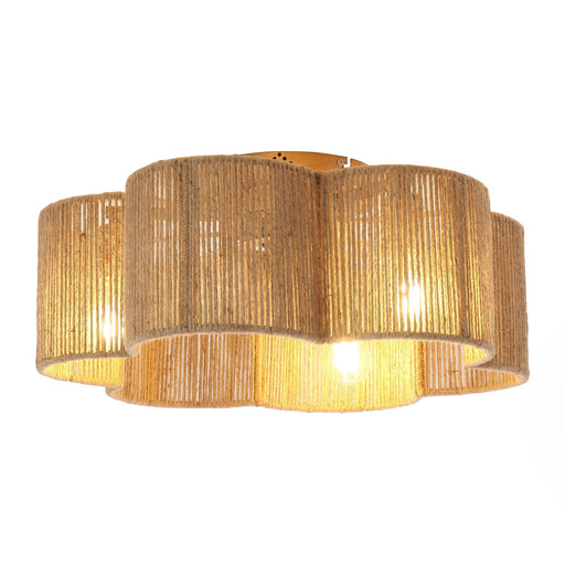 21 Inch Golden Flower-shape Farmhouse Rattan Flush Mount Ceiling Fan with Light APP and Remote Control - Sweatfully
