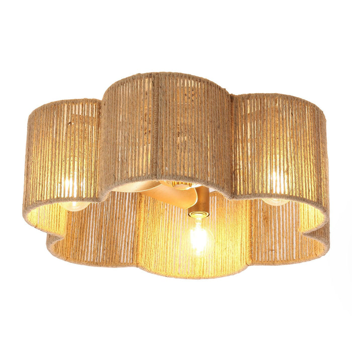 21 Inch Golden Flower-shape Farmhouse Rattan Flush Mount Ceiling Fan with Light APP and Remote Control - Sweatfully
