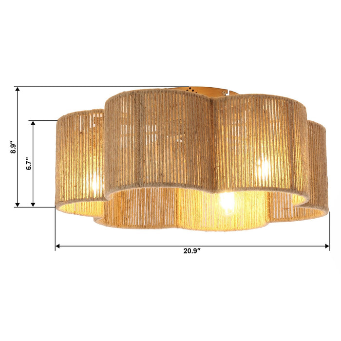 21 Inch Golden Flower-shape Farmhouse Rattan Flush Mount Ceiling Fan with Light APP and Remote Control - Sweatfully