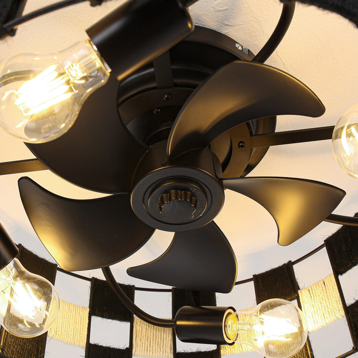 18 Inch Black Industrial Flush Mount Ceiling Fan with Light APP and Remote Control - Sweatfully