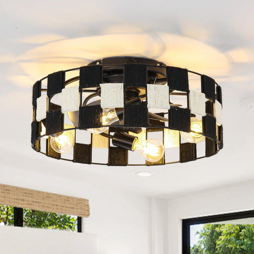 18 Inch Black Industrial Flush Mount Ceiling Fan with Light APP and Remote Control - Sweatfully