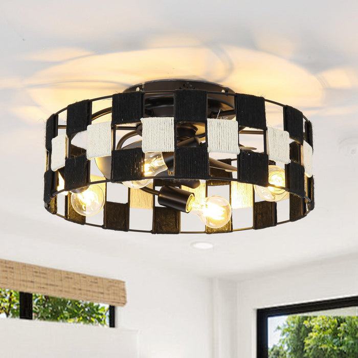 18 Inch Black Industrial Flush Mount Ceiling Fan with Light APP and Remote Control - Sweatfully