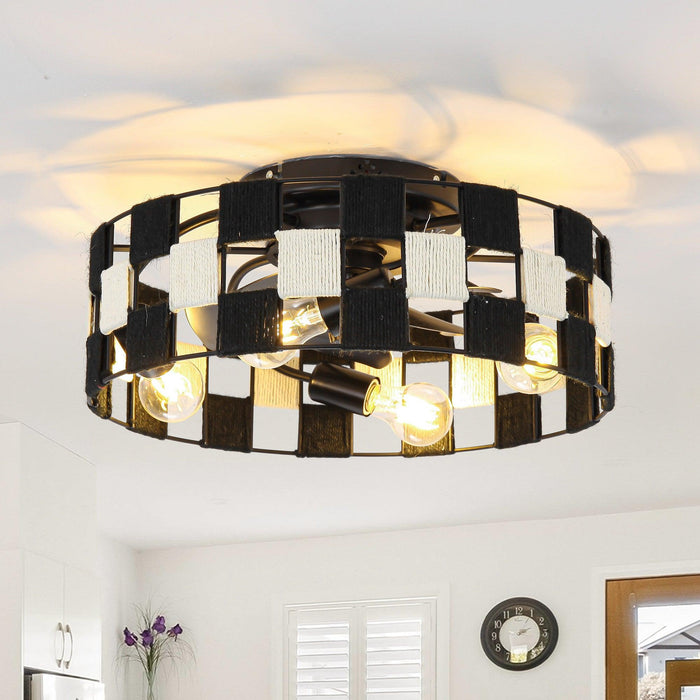 18 Inch Black Industrial Flush Mount Ceiling Fan with Light APP and Remote Control - Sweatfully