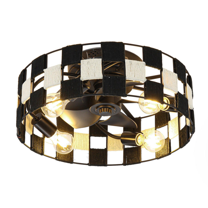 18 Inch Black Industrial Flush Mount Ceiling Fan with Light APP and Remote Control - Sweatfully