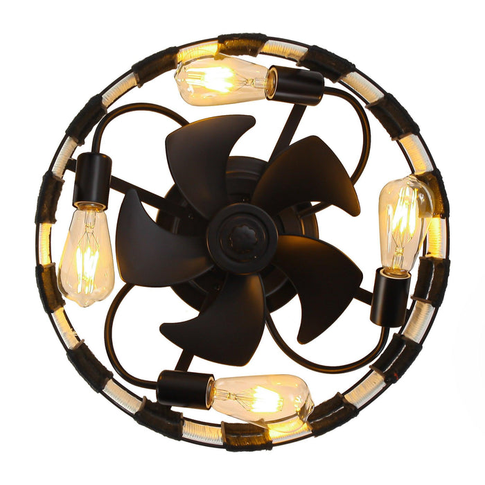 18 Inch Black Industrial Flush Mount Ceiling Fan with Light APP and Remote Control - Sweatfully