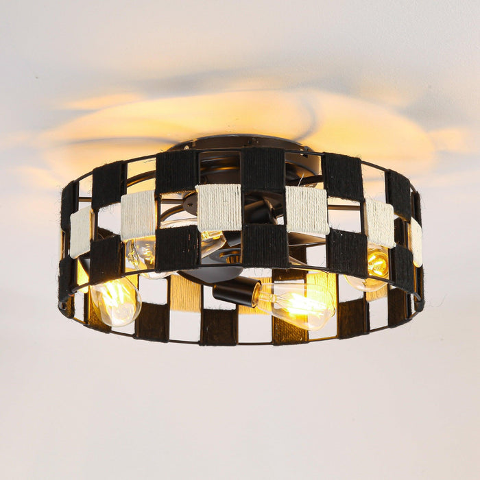 18 Inch Black Industrial Flush Mount Ceiling Fan with Light APP and Remote Control - Sweatfully