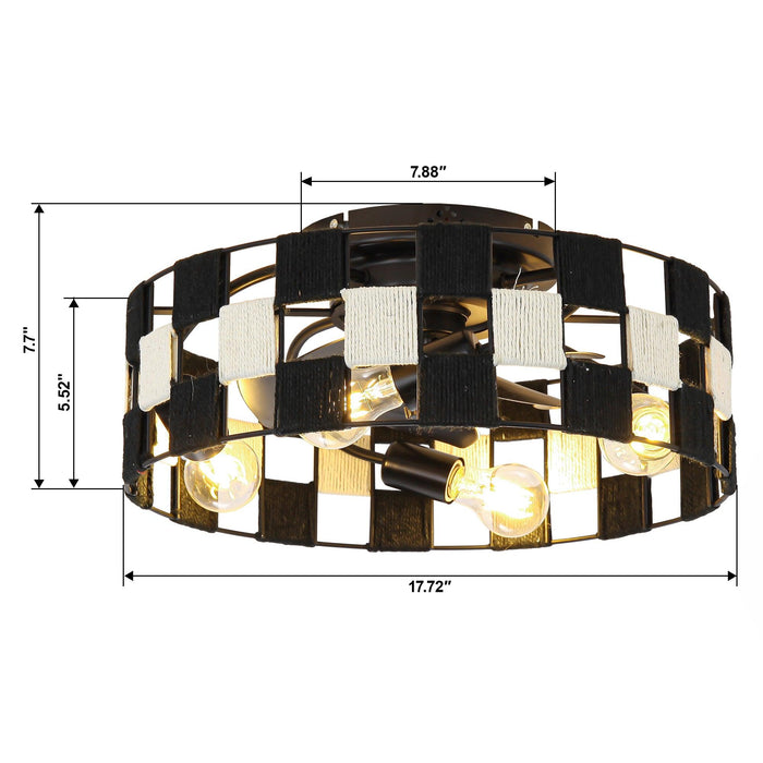 18 Inch Black Industrial Flush Mount Ceiling Fan with Light APP and Remote Control - Sweatfully