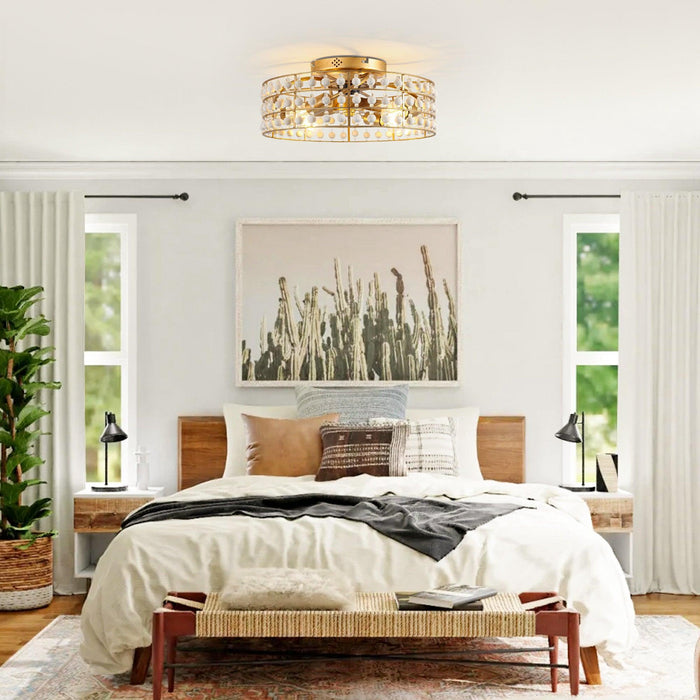 18 Inch Golden Farmhouse Wooden Beads Flush Mount Ceiling Fan with APP and Remote Control - Sweatfully
