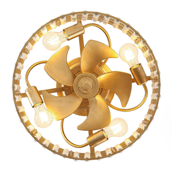 18 Inch Golden Farmhouse Wooden Beads Flush Mount Ceiling Fan with APP and Remote Control - Sweatfully