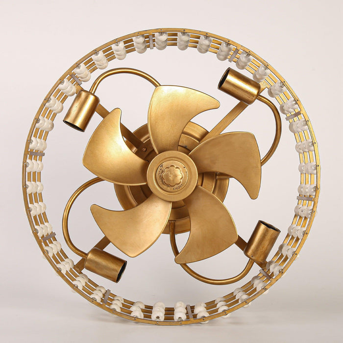18 Inch Golden Farmhouse Wooden Beads Flush Mount Ceiling Fan with APP and Remote Control - Sweatfully