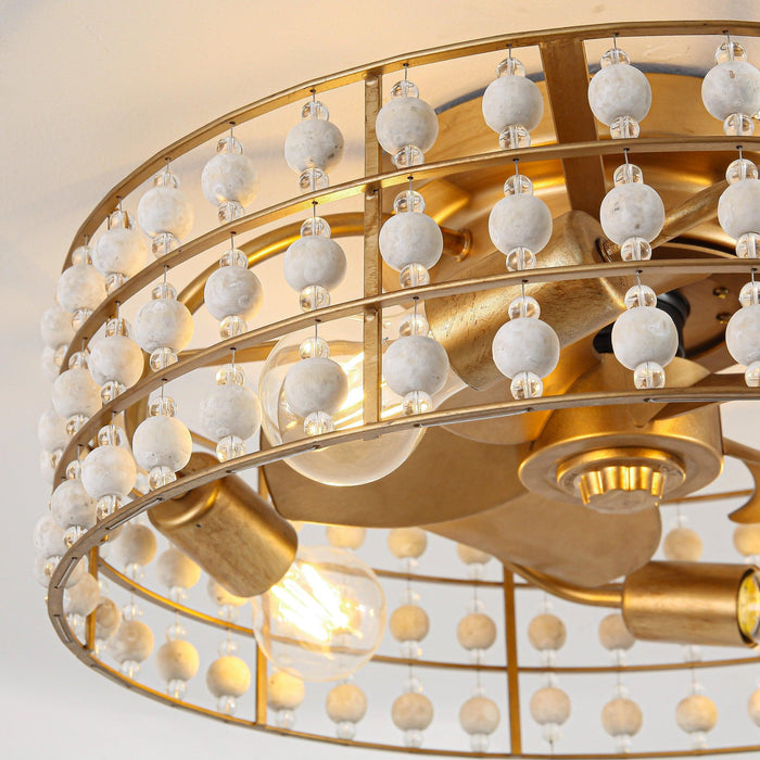 18 Inch Golden Farmhouse Wooden Beads Flush Mount Ceiling Fan with APP and Remote Control - Sweatfully