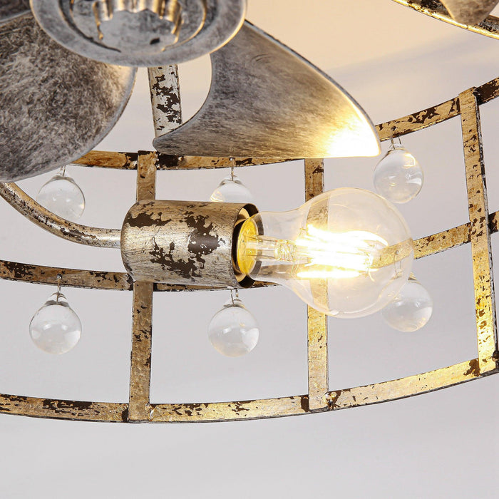 18 Inch Retro Silver Crystal Flush Mount Ceiling Fan with APP Remote Control and Lighting - Sweatfully