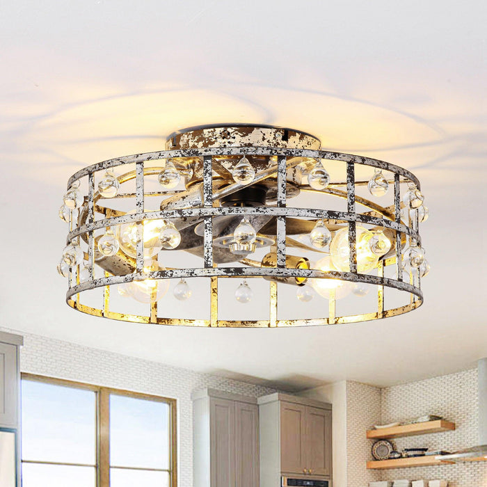 18 Inch Retro Silver Crystal Flush Mount Ceiling Fan with APP Remote Control and Lighting - Sweatfully