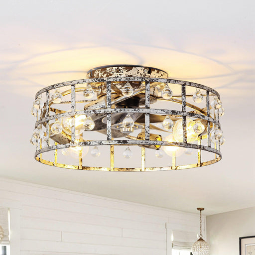 18 Inch Retro Silver Crystal Flush Mount Ceiling Fan with APP Remote Control and Lighting - Sweatfully