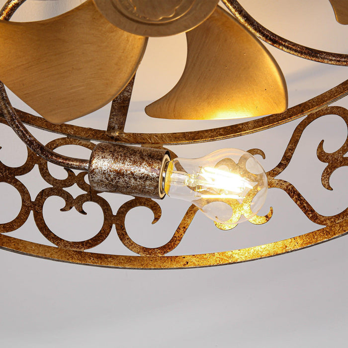 18 Inch Vintage Distressed Golden Industrial Flush Mount Ceiling Fan with Light APP and Remote Control - Sweatfully