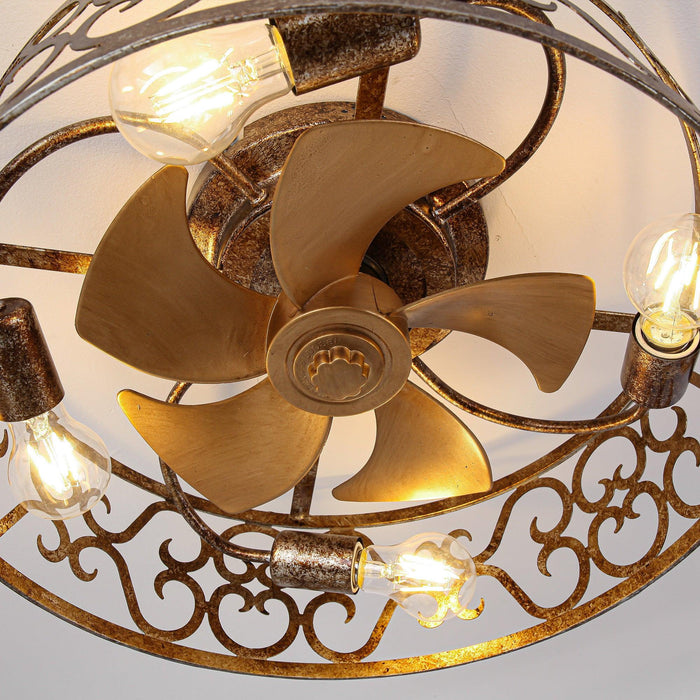 18 Inch Vintage Distressed Golden Industrial Flush Mount Ceiling Fan with Light APP and Remote Control - Sweatfully