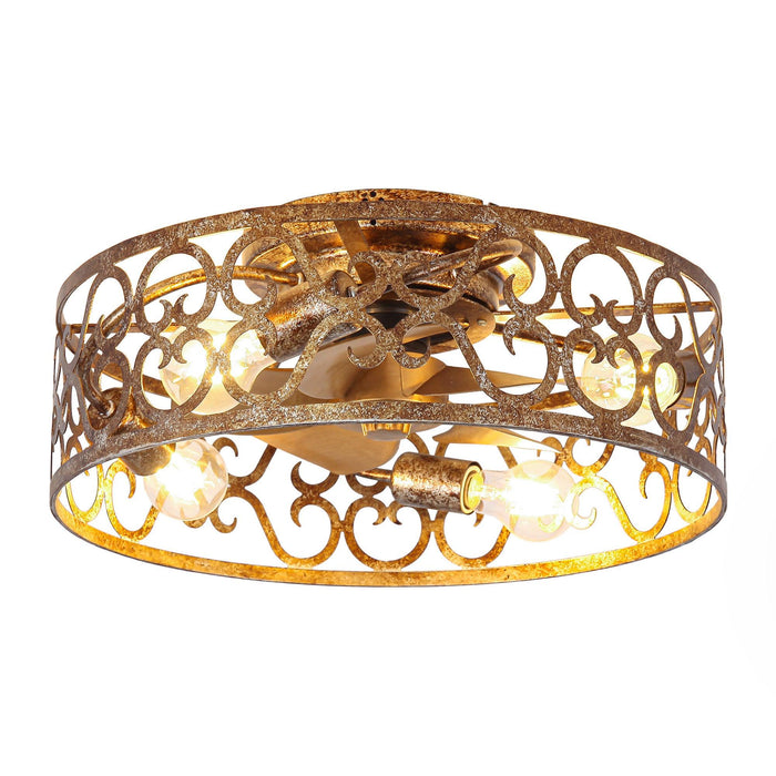 18 Inch Vintage Distressed Golden Industrial Flush Mount Ceiling Fan with Light APP and Remote Control - Sweatfully