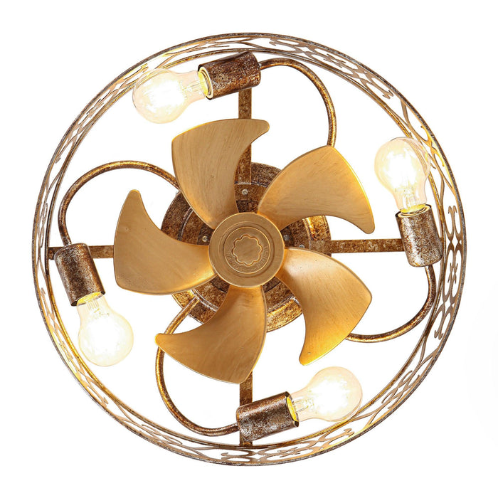18 Inch Vintage Distressed Golden Industrial Flush Mount Ceiling Fan with Light APP and Remote Control - Sweatfully
