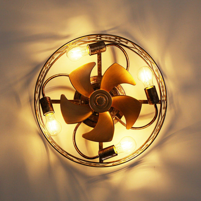 18 Inch Vintage Distressed Golden Industrial Flush Mount Ceiling Fan with Light APP and Remote Control - Sweatfully