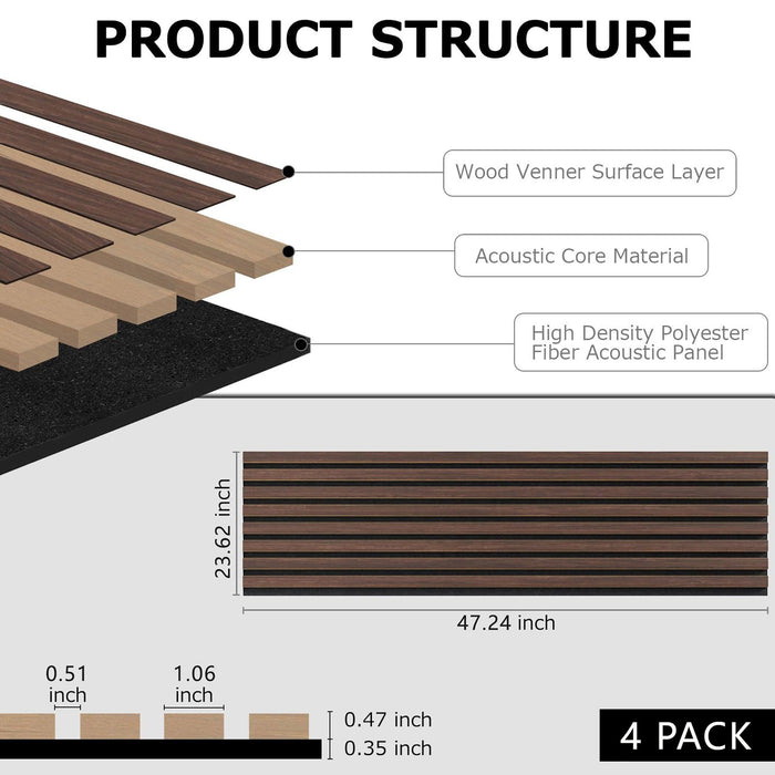 4-Piece Pack Veneer Sound Acoustic Wood Wall Panels - Sweatfully