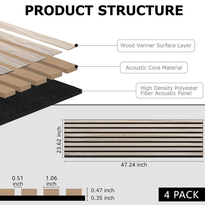 4-Piece Pack Veneer Sound Acoustic Wood Wall Panels - Sweatfully