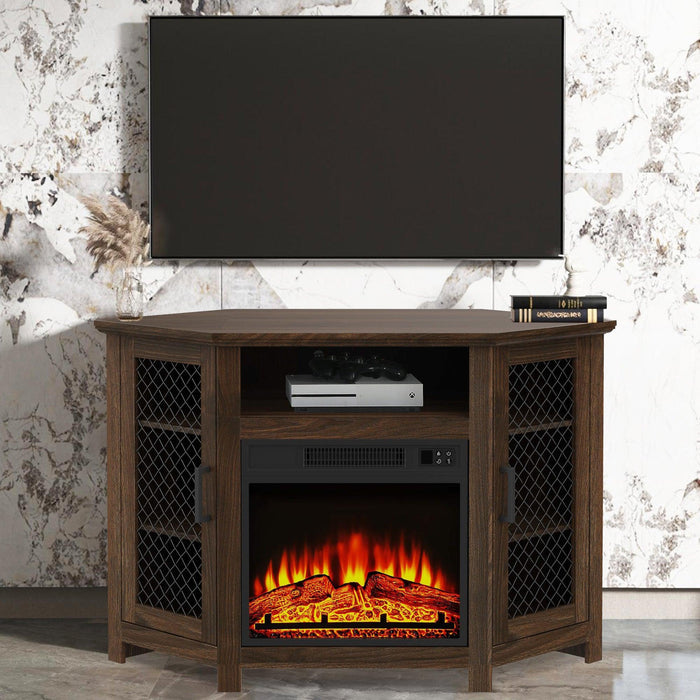 45" Corner Electric Fireplace TV Stands Console Table with 2 Metal Mesh Doors - Sweatfully