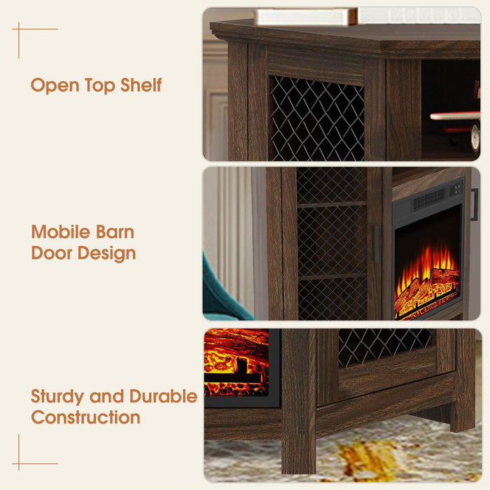 45" Corner Electric Fireplace TV Stands Console Table with 2 Metal Mesh Doors - Sweatfully
