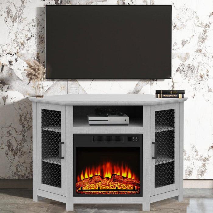 45" Corner Electric Fireplace TV Stands Console Table with 2 Metal Mesh Doors - Sweatfully