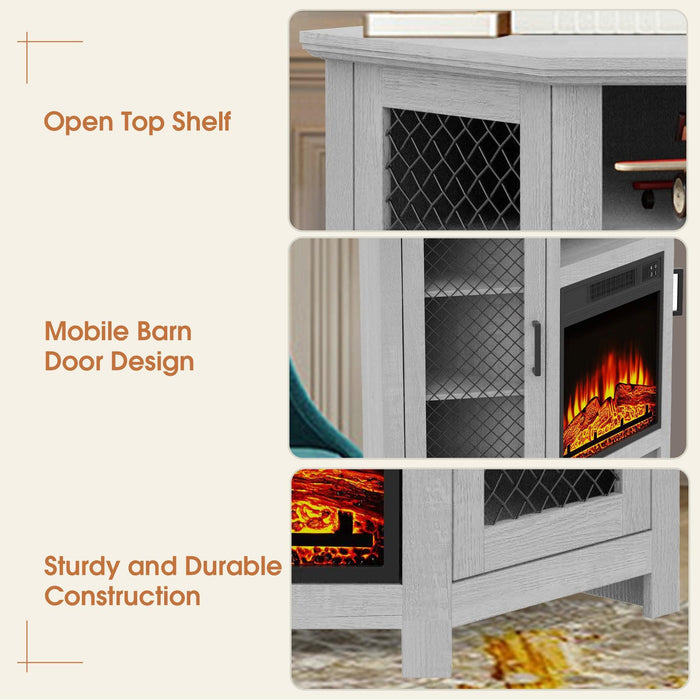 45" Corner Electric Fireplace TV Stands Console Table with 2 Metal Mesh Doors - Sweatfully