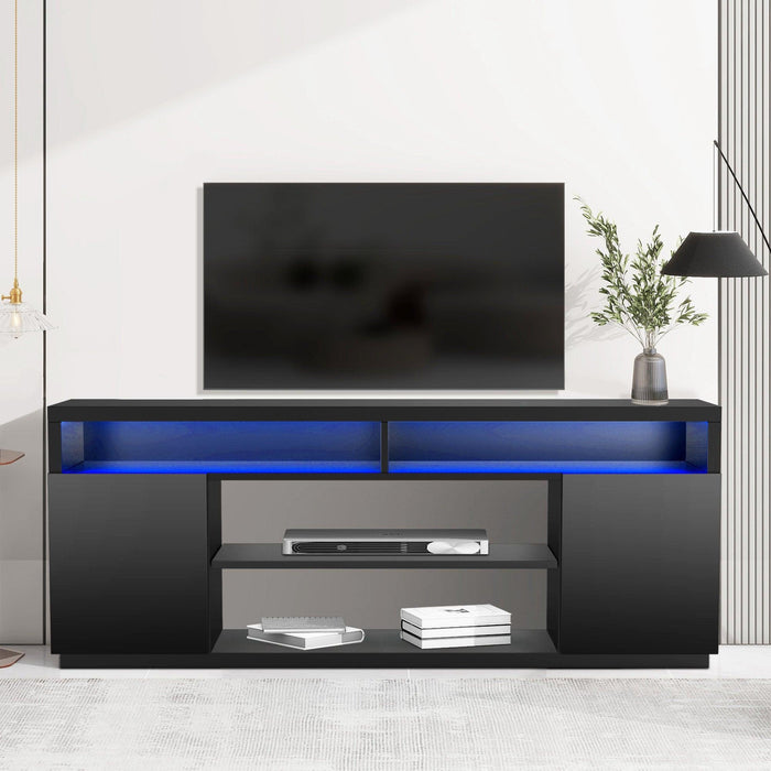 Modern 68 Inch TV Stand Media Console with LED Lights for Living Room - Sweatfully