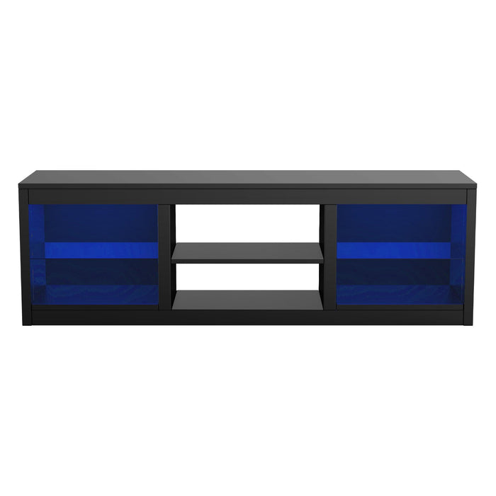 66" Modern LED TV Stand Entertainment Center with Glass Shelves for Living Room - Sweatfully