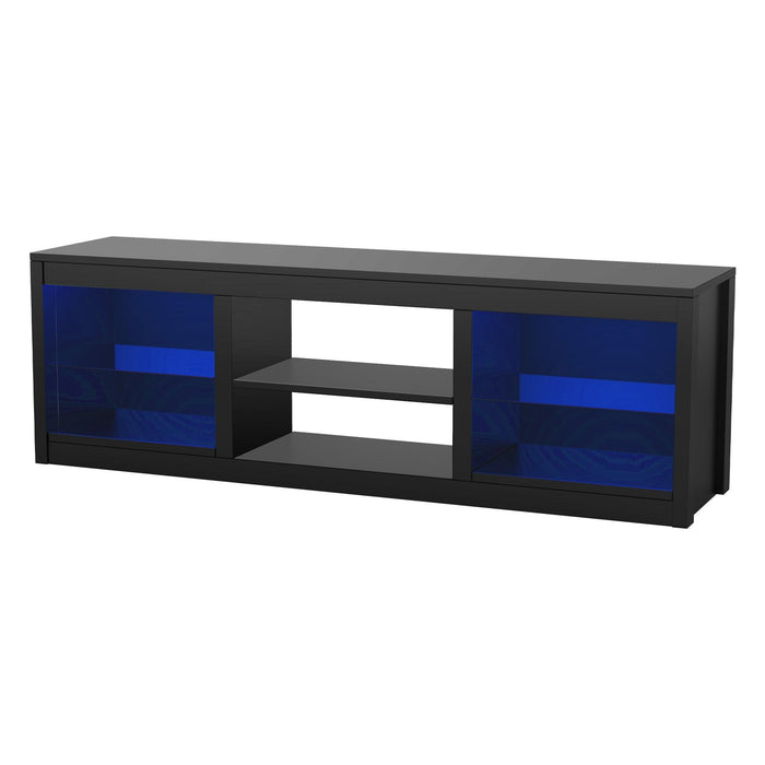 66" Modern LED TV Stand Entertainment Center with Glass Shelves for Living Room - Sweatfully