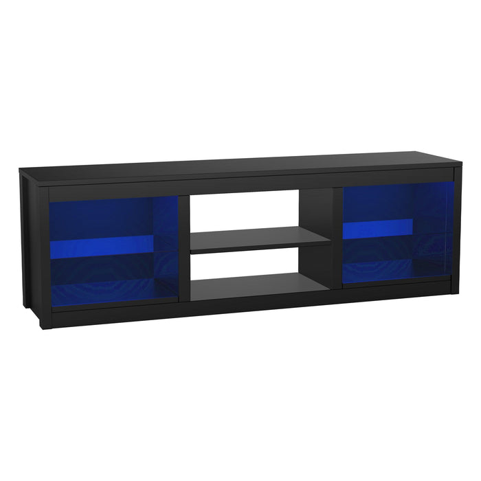 66" Modern LED TV Stand Entertainment Center with Glass Shelves for Living Room - Sweatfully