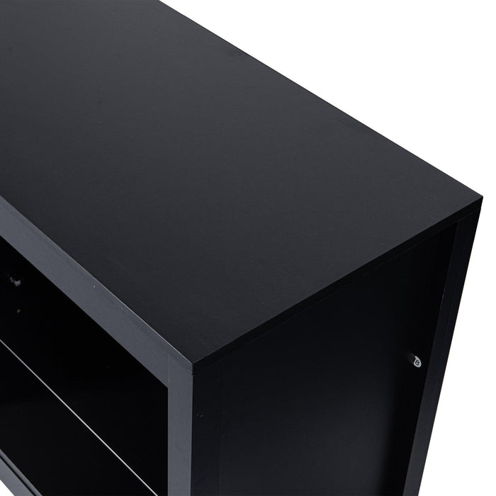 66" Modern LED TV Stand Entertainment Center with Glass Shelves for Living Room - Sweatfully