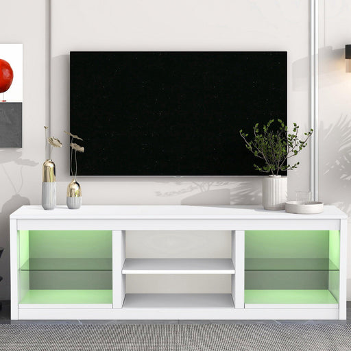 66" Modern LED TV Stand Entertainment Center with Glass Shelves for Living Room - Sweatfully