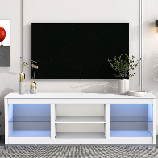 66" Modern LED TV Stand Entertainment Center with Glass Shelves for Living Room - Sweatfully