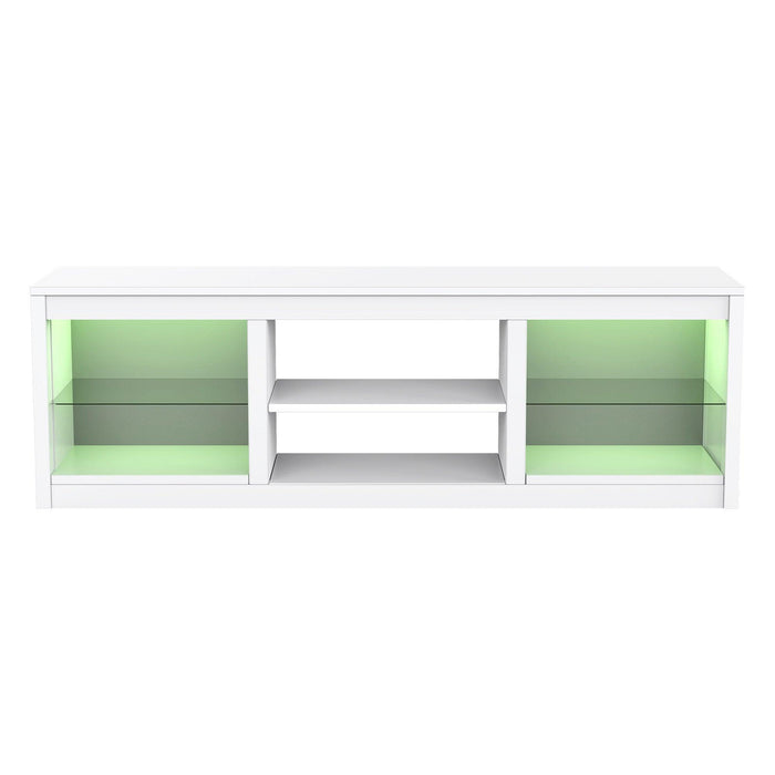 66" Modern LED TV Stand Entertainment Center with Glass Shelves for Living Room - Sweatfully